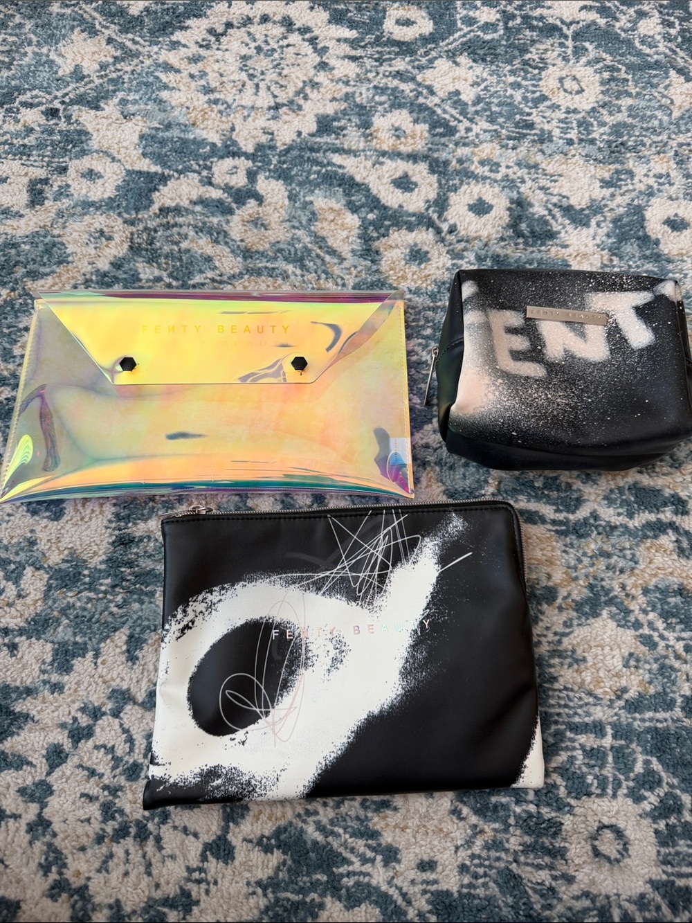 Fenty Beauty Makeup Bags Holographic Clutch with Black & White Graphic Pouches